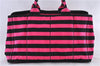 Authentic PRADA Canapa Righe Canvas Tote Hand Bag B1872B Pink Black Stripe 6207C