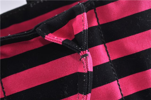 Authentic PRADA Canapa Righe Canvas Tote Hand Bag B1872B Pink Black Stripe 6207C