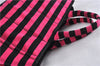 Authentic PRADA Canapa Righe Canvas Tote Hand Bag B1872B Pink Black Stripe 6207C