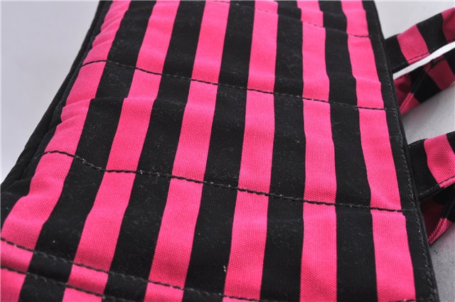 Authentic PRADA Canapa Righe Canvas Tote Hand Bag B1872B Pink Black Stripe 6207C