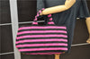 Authentic PRADA Canapa Righe Canvas Tote Hand Bag B1872B Pink Black Stripe 6207C