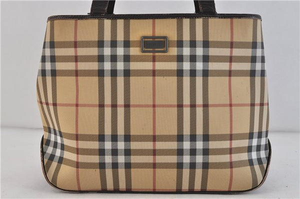 Authentic BURBERRY Vintage Nova Check Hand Bag Purse PVC Leather Beige 6213C