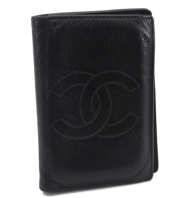 Authentic CHANEL Caviar Skin CoCo Mark Business Card Holder Black 6214C