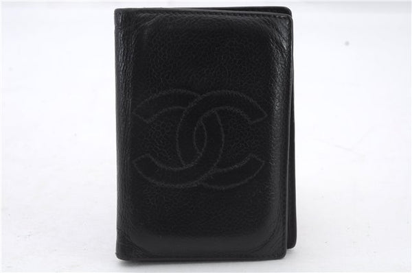 Authentic CHANEL Caviar Skin CoCo Mark Business Card Holder Black 6214C