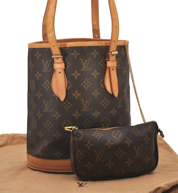 Authentic Louis Vuitton Monogram Bucket PM Shoulder Tote Bag M42238 LV 6214I