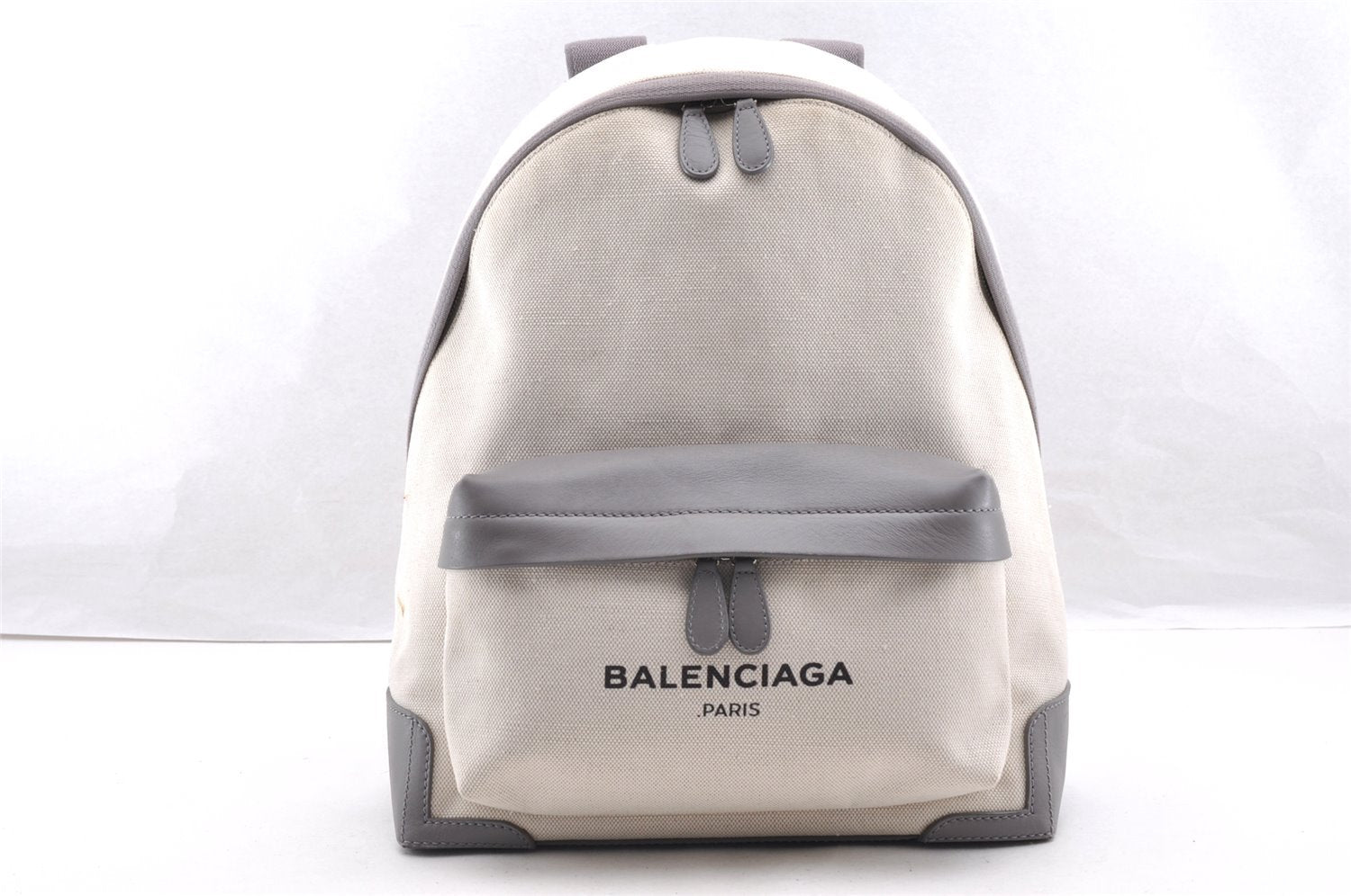 Authentic BALENCIAGA Navy Backpack Vintage Canvas Leather 409010 White 6216I