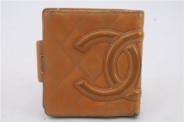 Authentic CHANEL Calf Skin Cambon Line Bifold Wallet Purse Yellow 6217C