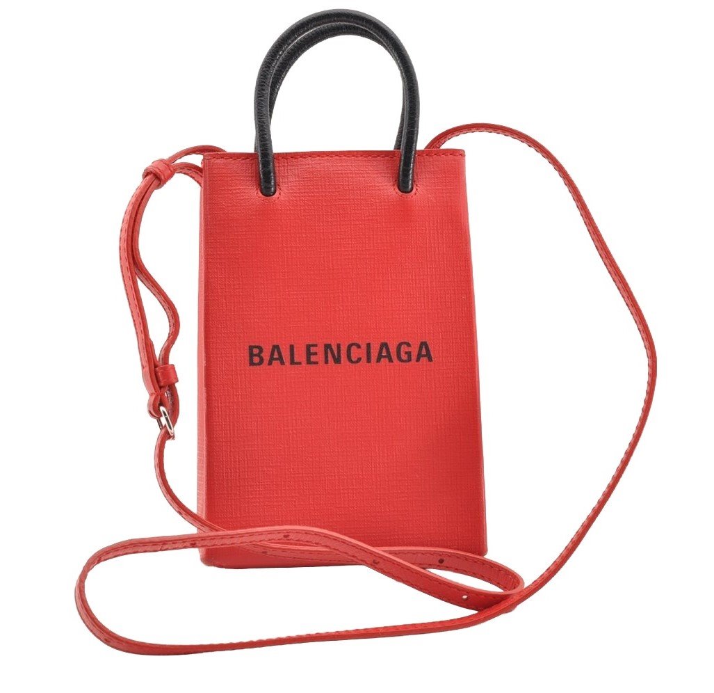 Authentic BALENCIAGA Shopping Shoulder Cross Body Bag Leather 593826 Red 6217I