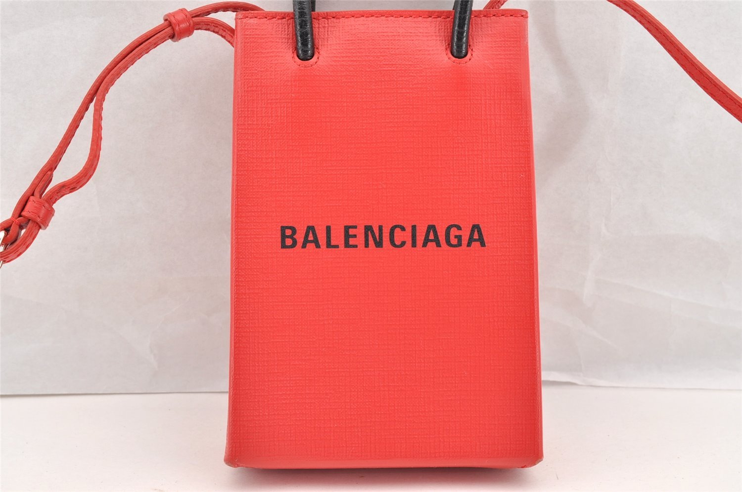 Authentic BALENCIAGA Shopping Shoulder Cross Body Bag Leather 593826 Red 6217I