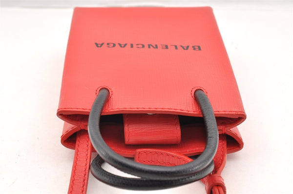 Authentic BALENCIAGA Shopping Shoulder Cross Body Bag Leather 593826 Red 6217I