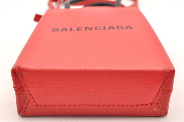 Authentic BALENCIAGA Shopping Shoulder Cross Body Bag Leather 593826 Red 6217I