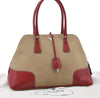 Authentic PRADA Shoulder Hand Bag Purse Canvas Leather Beige Red 6219C