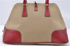 Authentic PRADA Shoulder Hand Bag Purse Canvas Leather Beige Red 6219C