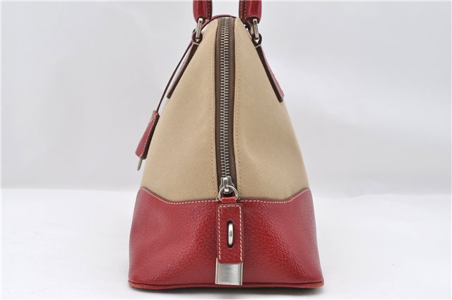 Authentic PRADA Shoulder Hand Bag Purse Canvas Leather Beige Red 6219C