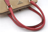 Authentic PRADA Shoulder Hand Bag Purse Canvas Leather Beige Red 6219C