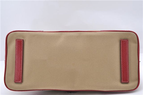 Authentic PRADA Shoulder Hand Bag Purse Canvas Leather Beige Red 6219C