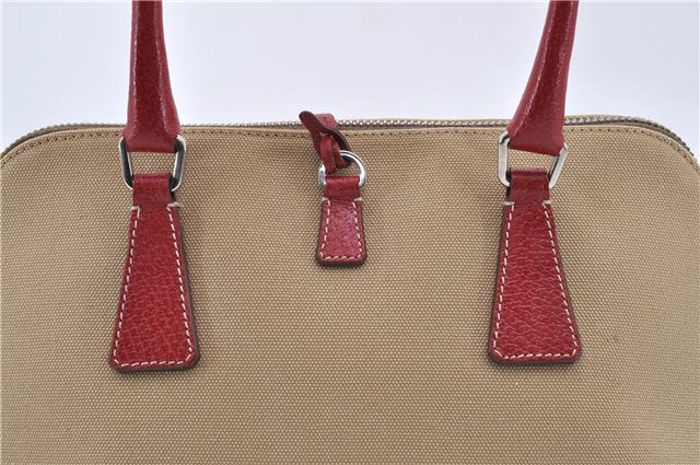 Authentic PRADA Shoulder Hand Bag Purse Canvas Leather Beige Red 6219C