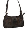 Authentic FENDI Zucca Shoulder Hand Bag Purse Canvas Leather Brown Black 6219I