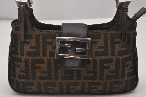 Authentic FENDI Zucca Shoulder Hand Bag Purse Canvas Leather Brown Black 6219I