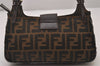 Authentic FENDI Zucca Shoulder Hand Bag Purse Canvas Leather Brown Black 6219I