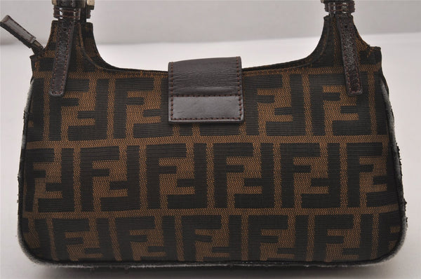 Authentic FENDI Zucca Shoulder Hand Bag Purse Canvas Leather Brown Black 6219I