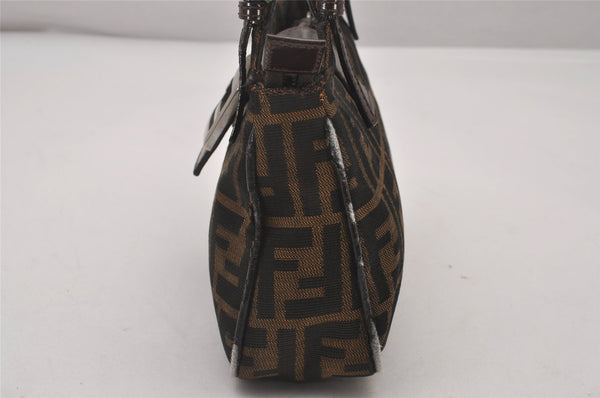 Authentic FENDI Zucca Shoulder Hand Bag Purse Canvas Leather Brown Black 6219I