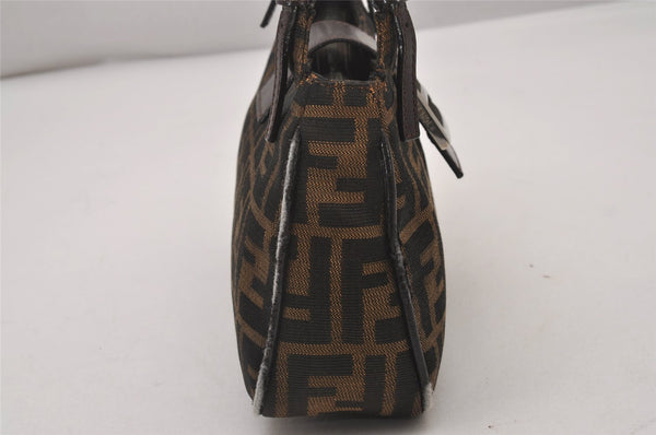 Authentic FENDI Zucca Shoulder Hand Bag Purse Canvas Leather Brown Black 6219I