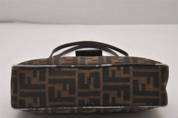 Authentic FENDI Zucca Shoulder Hand Bag Purse Canvas Leather Brown Black 6219I