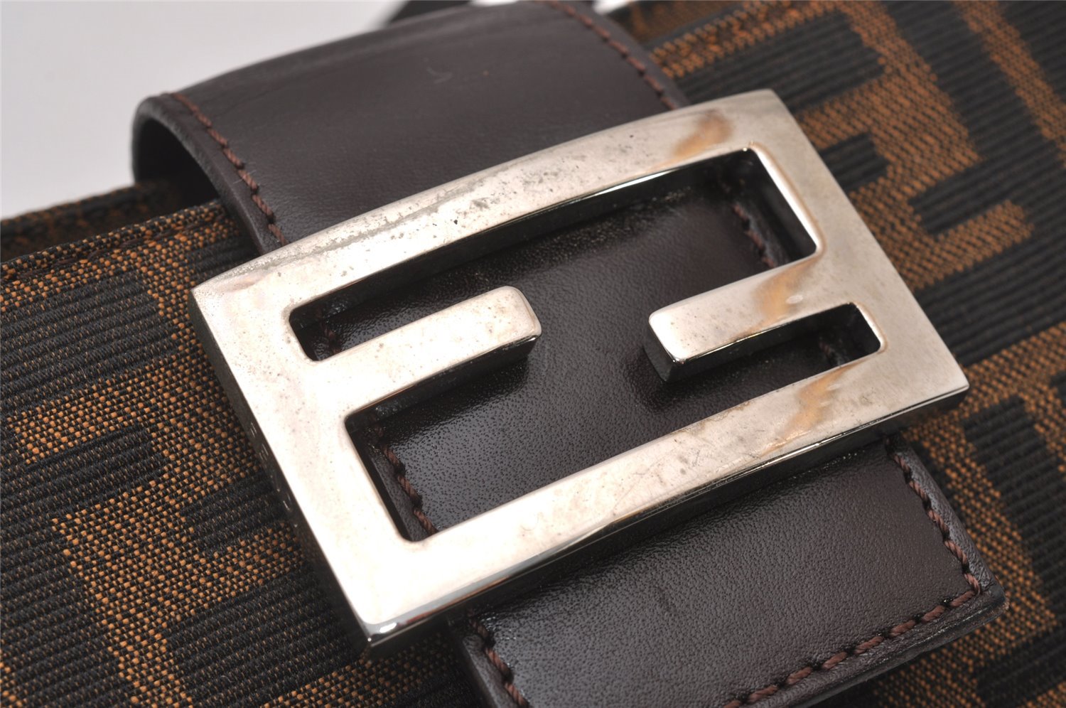 Authentic FENDI Zucca Shoulder Hand Bag Purse Canvas Leather Brown Black 6219I