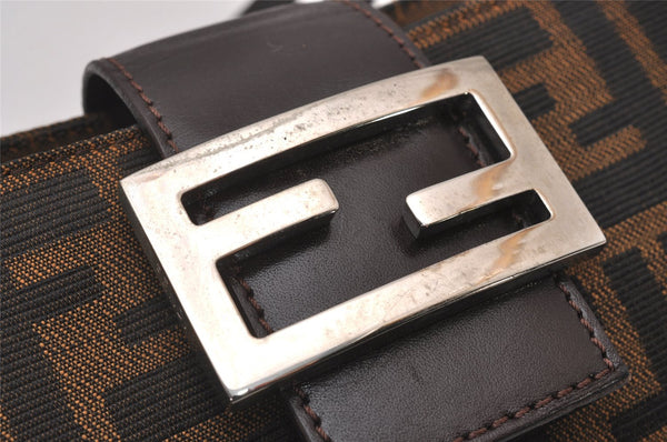 Authentic FENDI Zucca Shoulder Hand Bag Purse Canvas Leather Brown Black 6219I