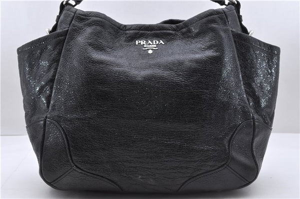 Authentic PRADA Leather Chain Shoulder Tote Bag Purse Black 6225D