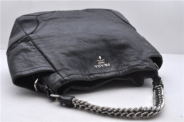 Authentic PRADA Leather Chain Shoulder Tote Bag Purse Black 6225D