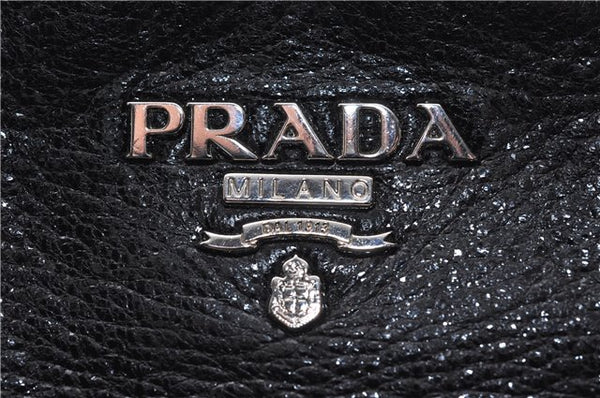 Authentic PRADA Leather Chain Shoulder Tote Bag Purse Black 6225D