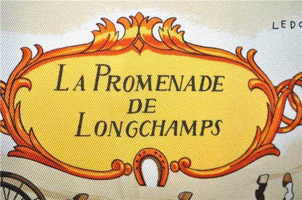 Authentic HERMES Carre 90 Scarf "LA Promenade De Longchamps" Silk Brown 6229E