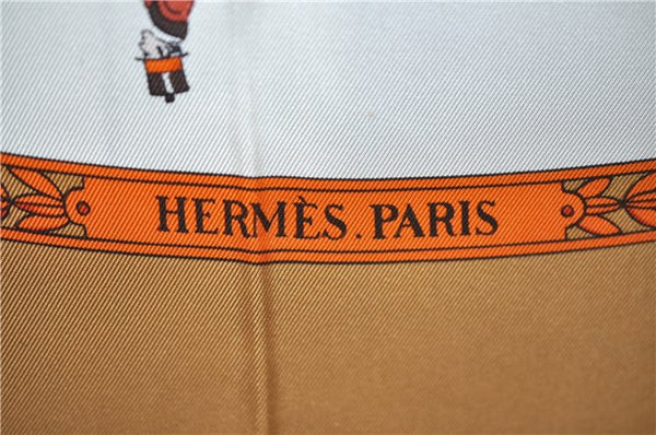 Authentic HERMES Carre 90 Scarf "LA Promenade De Longchamps" Silk Brown 6229E