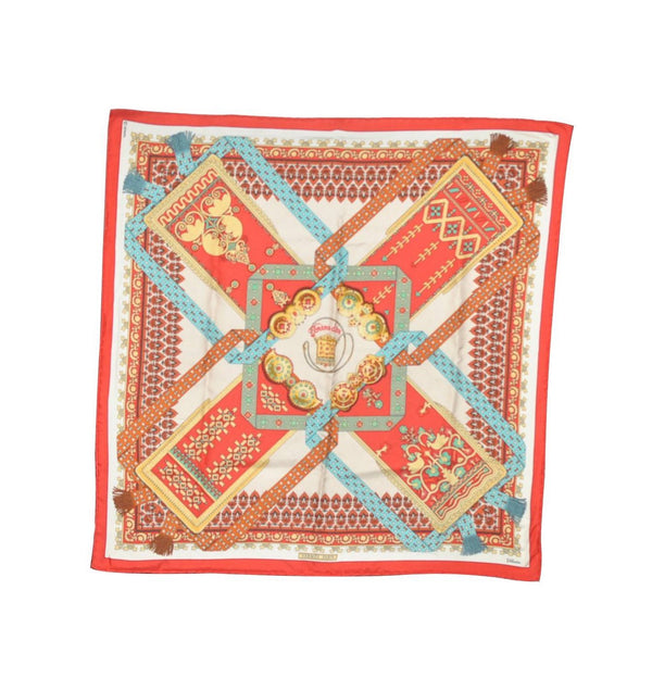 Auth HERMES Petit Carre 40 Scarf Handkerchief "Brins d'or" Silk Red Box 6230C