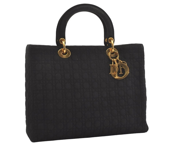Authentic Christian Dior Lady Dior Cannage Nylon Hand Bag Black CD Junk 6231I