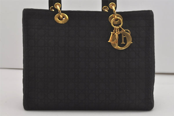 Authentic Christian Dior Lady Dior Cannage Nylon Hand Bag Black CD Junk 6231I