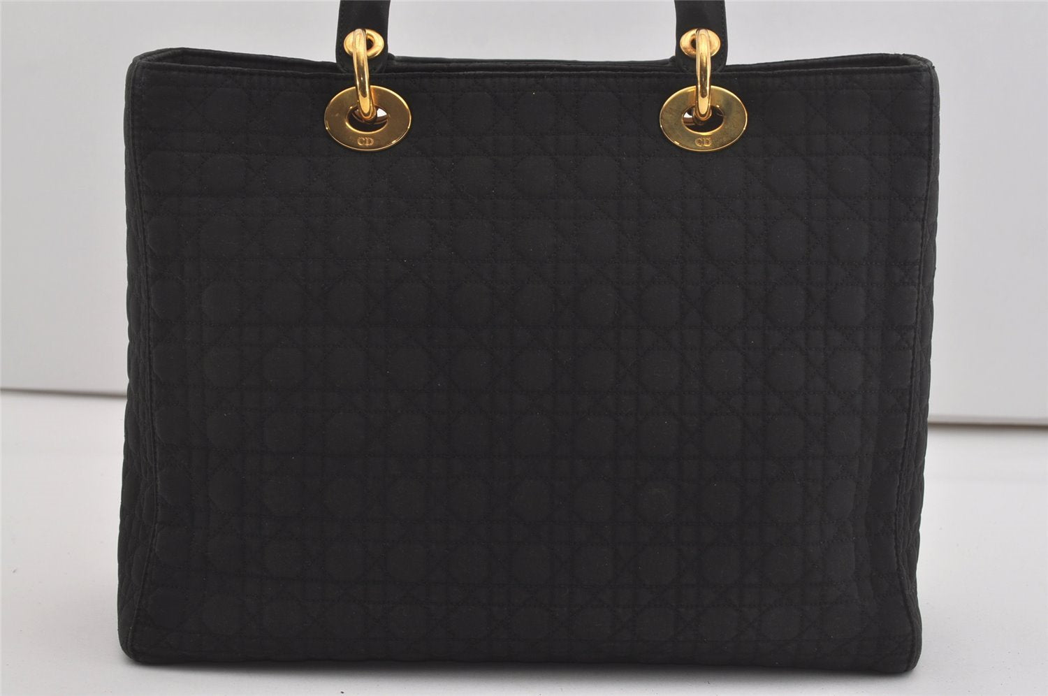 Authentic Christian Dior Lady Dior Cannage Nylon Hand Bag Black CD Junk 6231I