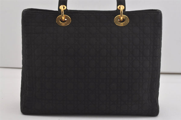 Authentic Christian Dior Lady Dior Cannage Nylon Hand Bag Black CD Junk 6231I