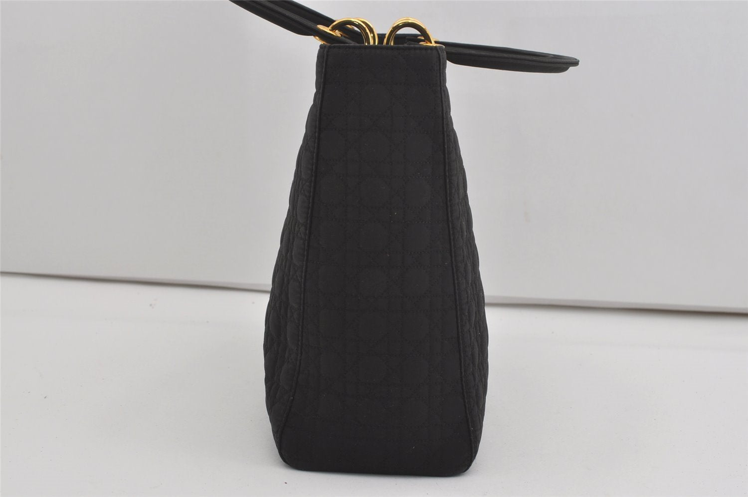 Authentic Christian Dior Lady Dior Cannage Nylon Hand Bag Black CD Junk 6231I