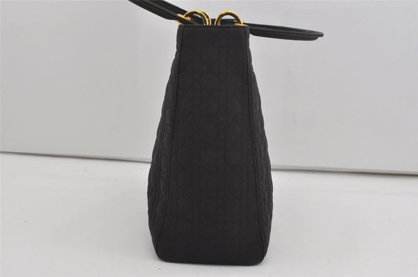 Authentic Christian Dior Lady Dior Cannage Nylon Hand Bag Black CD Junk 6231I
