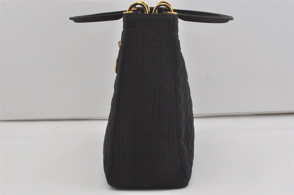 Authentic Christian Dior Lady Dior Cannage Nylon Hand Bag Black CD Junk 6231I
