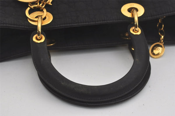 Authentic Christian Dior Lady Dior Cannage Nylon Hand Bag Black CD Junk 6231I