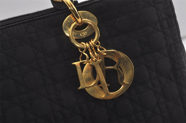Authentic Christian Dior Lady Dior Cannage Nylon Hand Bag Black CD Junk 6231I