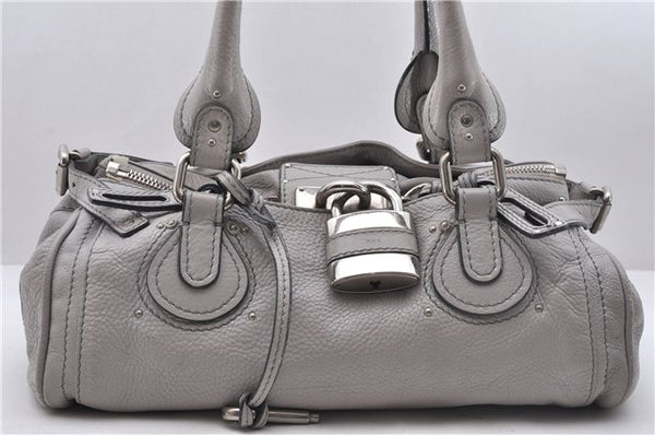 Authentic Chloe Paddington Leather Shoulder Hand Bag Gray 6234D