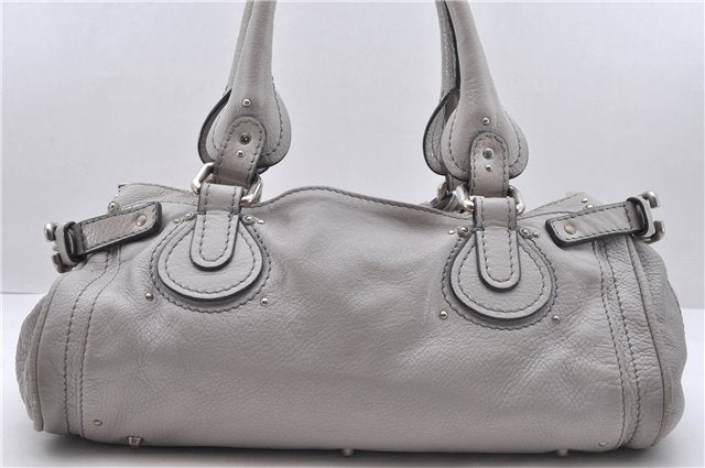 Authentic Chloe Paddington Leather Shoulder Hand Bag Gray 6234D