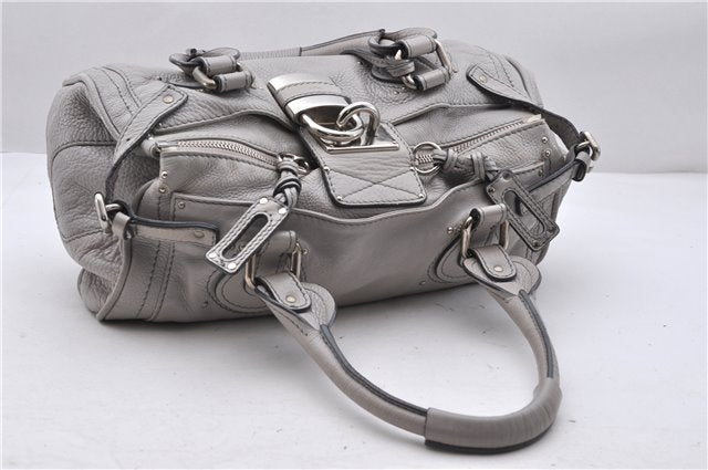 Authentic Chloe Paddington Leather Shoulder Hand Bag Gray 6234D