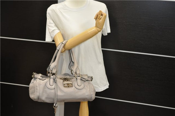 Authentic Chloe Paddington Leather Shoulder Hand Bag Gray 6234D