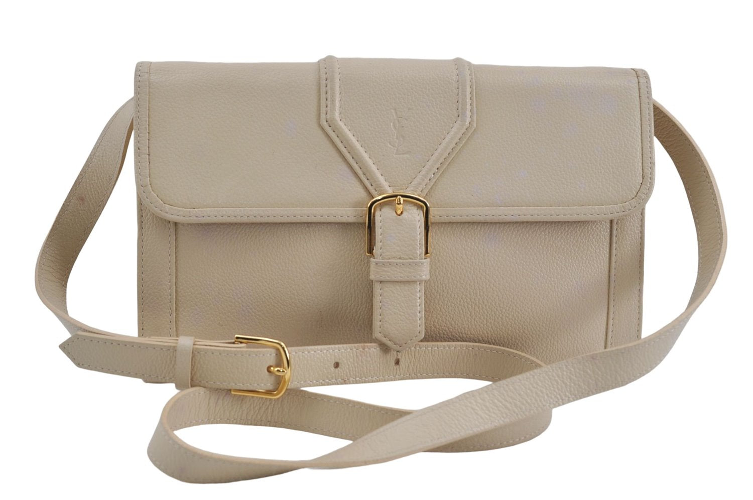 Authentic YVES SAINT LAURENT Shoulder Cross Body Bag Purse Leather Ivory 6235D